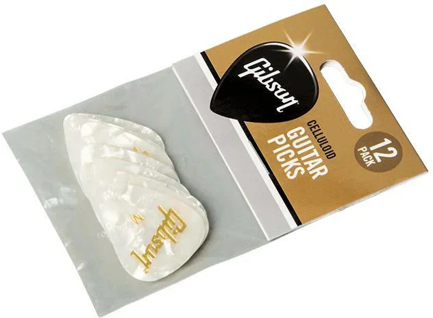 Gibson Pearloid White Picks 12 Pack Medium