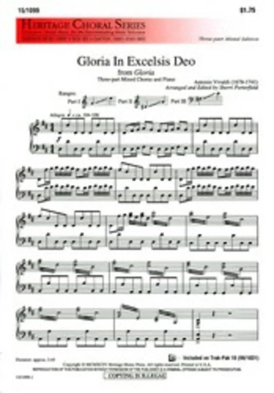 Gloria In Excelsis Deo Arr Porterfield 3 Part