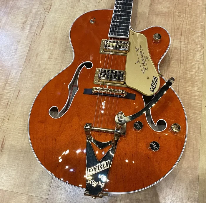 Gretsch G6120TG Players Edition Nashville Hollow Body with String-Thru Bigsby Guitar Orange Stain