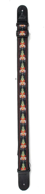 Guitar Strap – XTR 2 Inch Jacquard Weave Black Floral Tattoo design