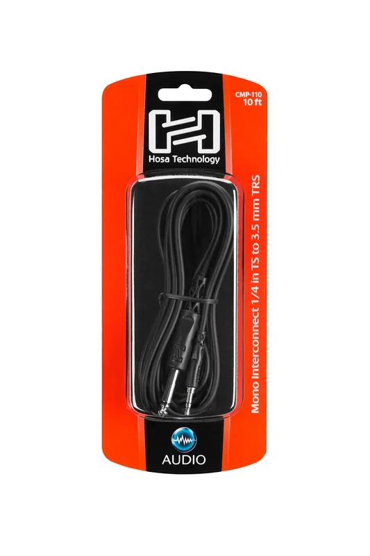 Hosa Mono Interconnect, 1/4 in TS to 3.5 mm TRS, 10 ft