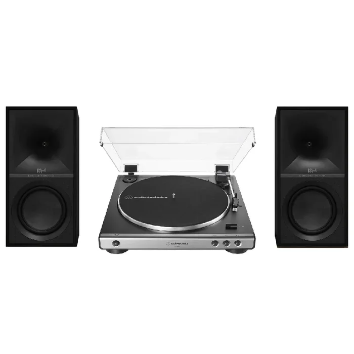 Klipsch The Sevens Heritage Inspired Powered Speakers (Black) with Audio Technica 60X-GM Fully Automatic Belt-Drive Stereo Turntable (Bundle)