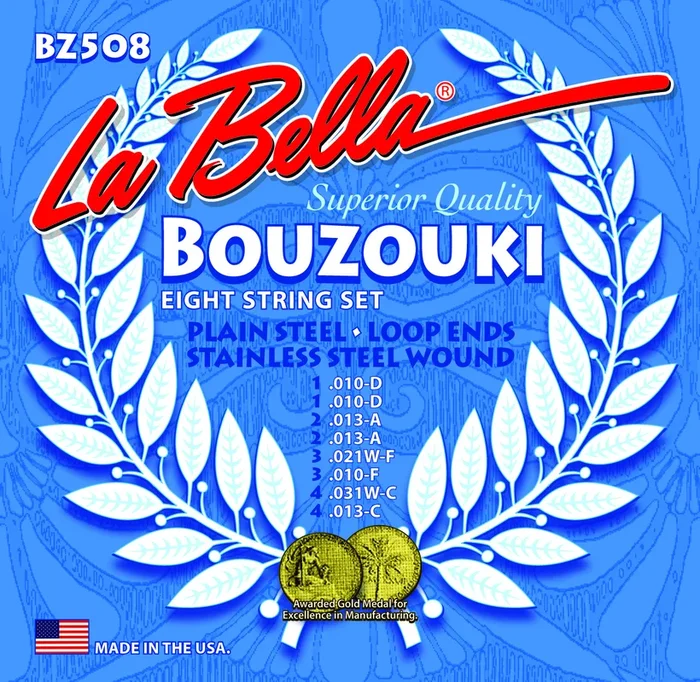 La Bella BZ508 8 String Bouzouki Stainless Steel Strings 10-31