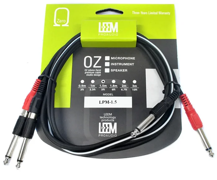 Leem 1.5m Interconnect Cable (2 x 1/4″ Mono Plugs – 2 x RCA Jacks or 2 x 1/4″ Mono Plugs – 2 x 1/4″ Mono Plugs)