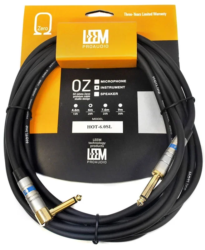 Leem 20ft Hotline Instrument Cable (1/4″ Straight Plug – 1/4″ Right-angled Plug)