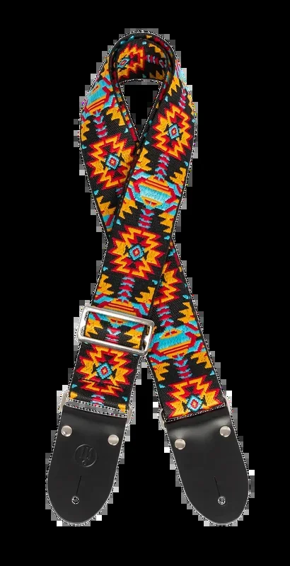 LM 2″ Azteca Jacquard Cotton Guitar Strap with Black Leather Ends