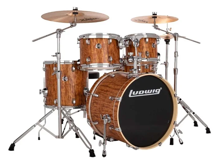 Ludwig Evolution Fusion 5 Piece Drum Set, Cherry Finish w/Hardware and Wuhan Western Series Cymbals