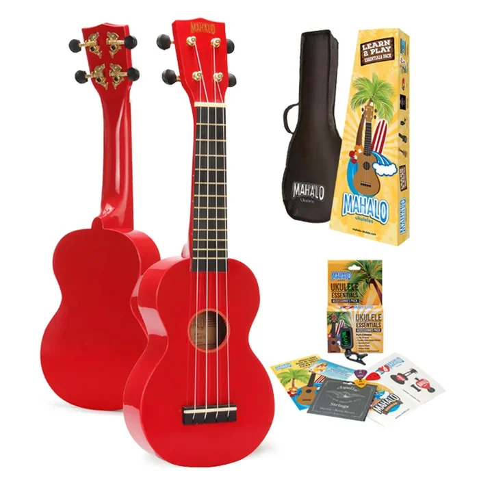 Mahalo Rainbow Series Soprano Ukulele – Learn 2 Play Pack (Red)