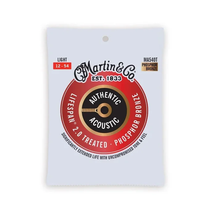 Martin MA540T Authentic Acoustic Lifespan 2.0 Treated 92/8 Phosphor Bronze Guitar Strings – .012-.054 Light