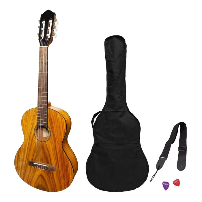Martinez ‘Slim Jim’ 3/4 Size Student Classical Guitar Pack with Built In Tuner (Koa)