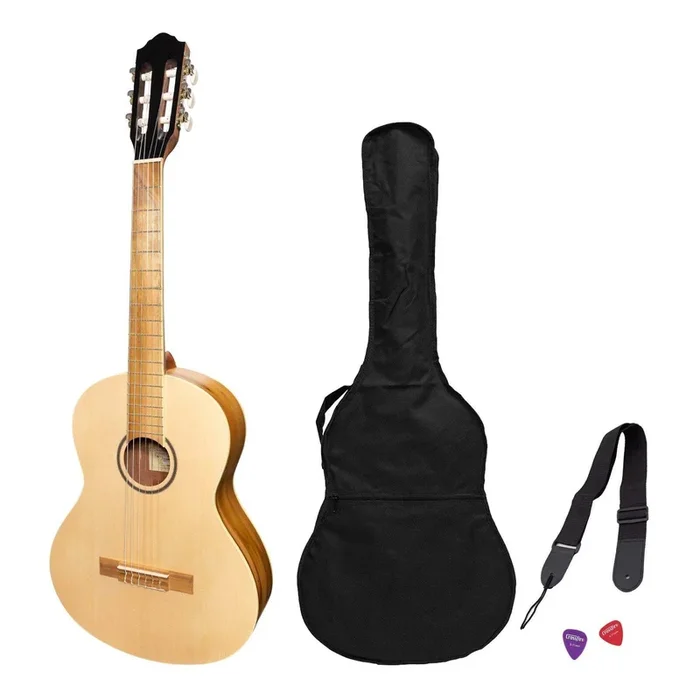 Martinez ‘Slim Jim’ 3/4 Size Student Classical Guitar Pack with Built In Tuner (Spruce/Jati-Teakwood)