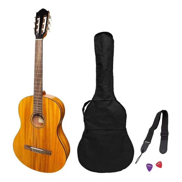 Martinez ‘Slim Jim’ Full Size Electric Classical Guitar Pack with Pickup/Tuner (Koa)