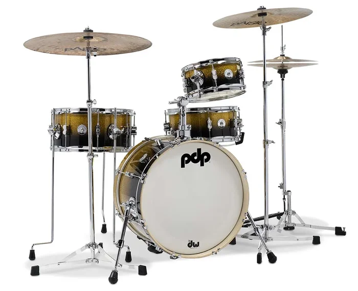 PDP Daru Jones New Yorker 4-Piece Kit Gold to Black Sparkle Fade w/DW 6000 Series Ultralight Hardware and Bags