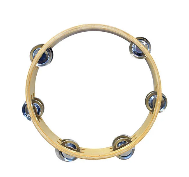 Percussion Plus 8″ Wooden Tambourine with 6-Double Rows of Jingles