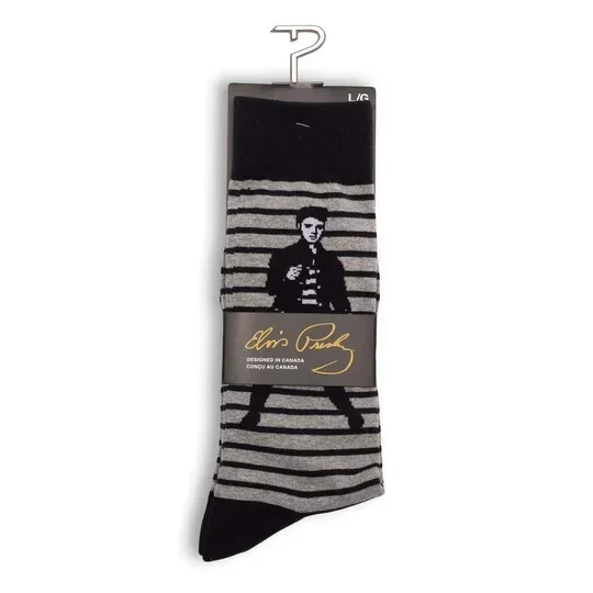 Perris Licensed ELVIS “Jailhouse Rock” Large Crew Socks in Grey (1-Pair)