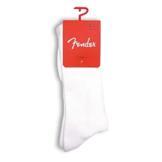 Perris Licensed FENDER “Classic” Large Crew Socks in White (3-Pair)