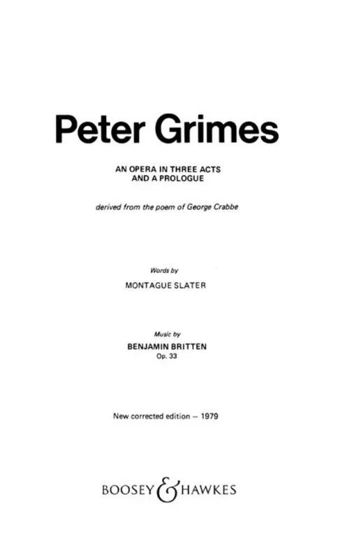Peter Grimes Op 33 Libretto English Opera 3 Acts Book
