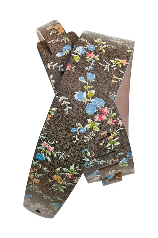 Planet Waves Distressed Leather Guitar Strap, Brown Flowers