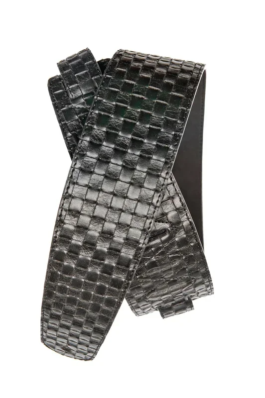 Planet Waves Small Basket Weave Leather Guitar Strap, Black