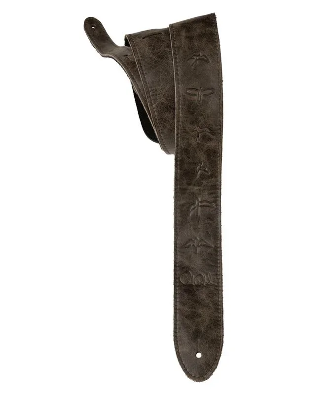 PRS 2” EMBOSSED LEATHER BIRDS GUITAR STRAP WORN BLACK