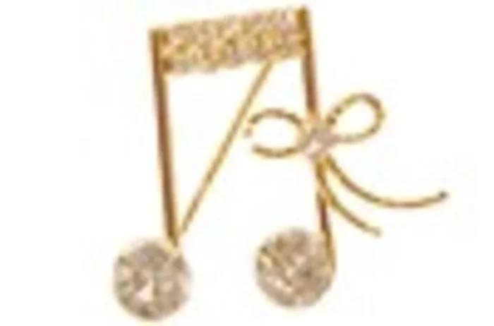 Rhinestone Brooch 16th Note With Bow