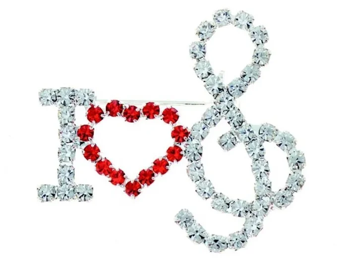 Rhinestone Brooch I Love Music G Clef