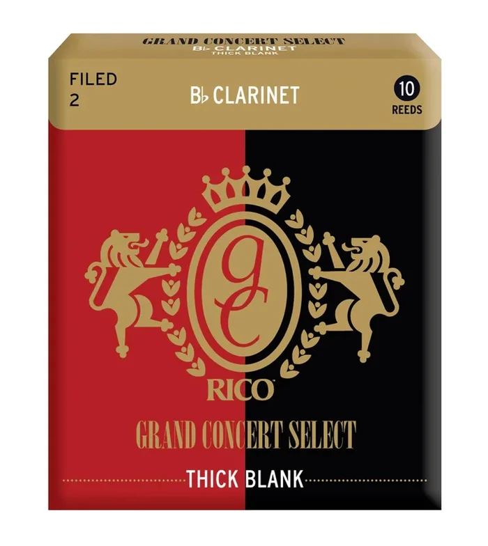 Rico Grand Concert Select Thick Blank Bb Clarinet Reeds, Filed, Strength 2.0, 10-pack