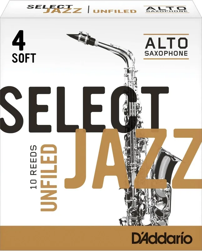 Rico Select Jazz Alto Sax Reeds, Unfiled, Strength 4 Strength Soft, 10-pack