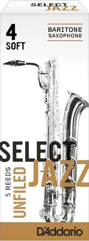 Rico Select Jazz Baritone Sax Reeds, Unfiled, Strength 4 Strength Soft, 5-pack