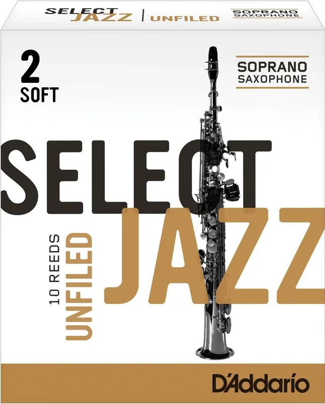 Rico Select Jazz Soprano Sax Reeds, Unfiled, Strength 2 Strength Soft, 10-pack