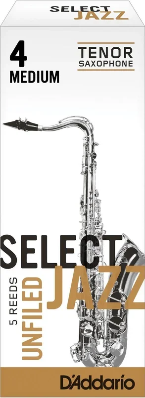 Rico Select Jazz Tenor Sax Reeds, Unfiled, Strength 4 Strength Medium, 5-pack