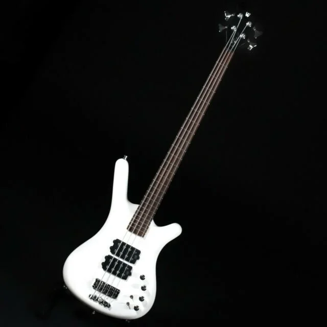 RockBass Corvette $$ 4-String, Solid White High Polish, Passive, Ash body, 3-piece laminated Maple neck with Ekanga veneer stripes, Wenge fingerboard