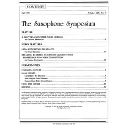 Saxophone Symposium Volume 17/3 (Fall, 1992) – Journal