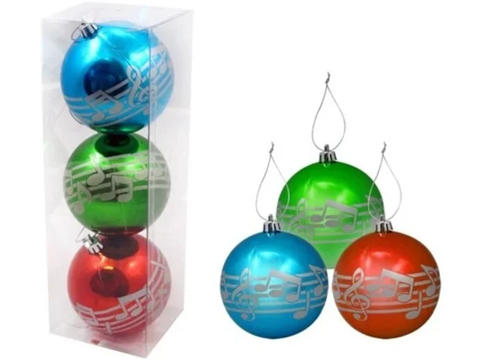 Set Of 3 Baubles With Silver Notes