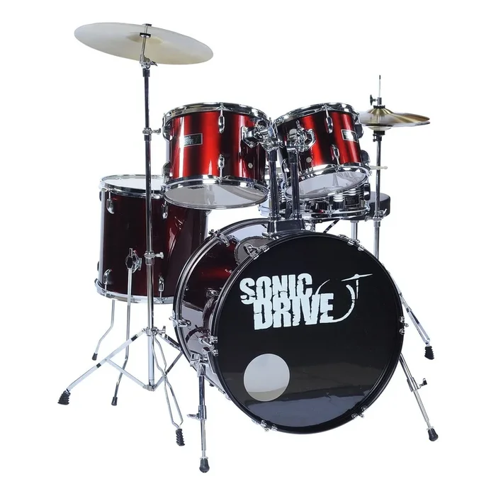 Sonic Drive 5-Piece Fusion Drum Kit with 22″ Bass Drum (Metallic Wine Red)