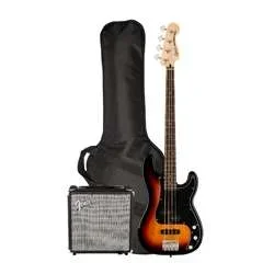 Squier Affinity Series Precision Bass PJ Pack with Amp and Accessories – 3-Color Sunburst with Laurel Fingerboard