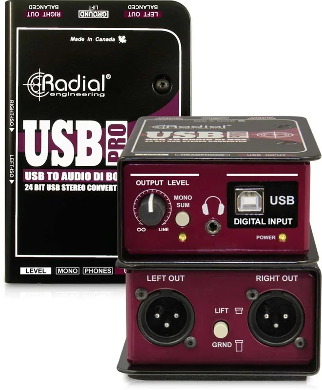 Stereo DI for USB Source, level control, mono sum, headphone out
