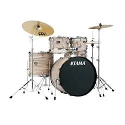 Tama Imperialstar 5pc Complete Drum Set with Meinl HCS Cymbals (IE52C) – Natural Zebrawood Wrap with Nickel Hardware