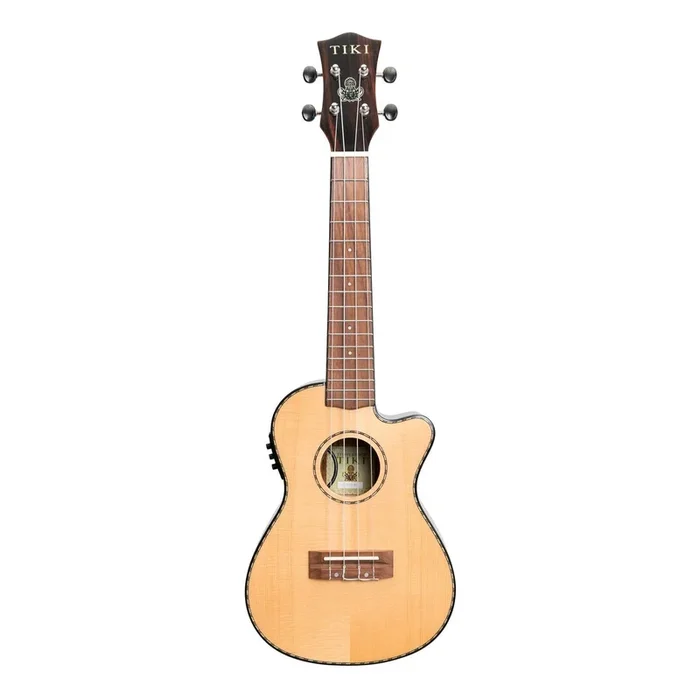 Tiki ’22 Series’ Spruce Solid Top Electric Cutaway Concert Ukulele with Hard Case (Natural Gloss)
