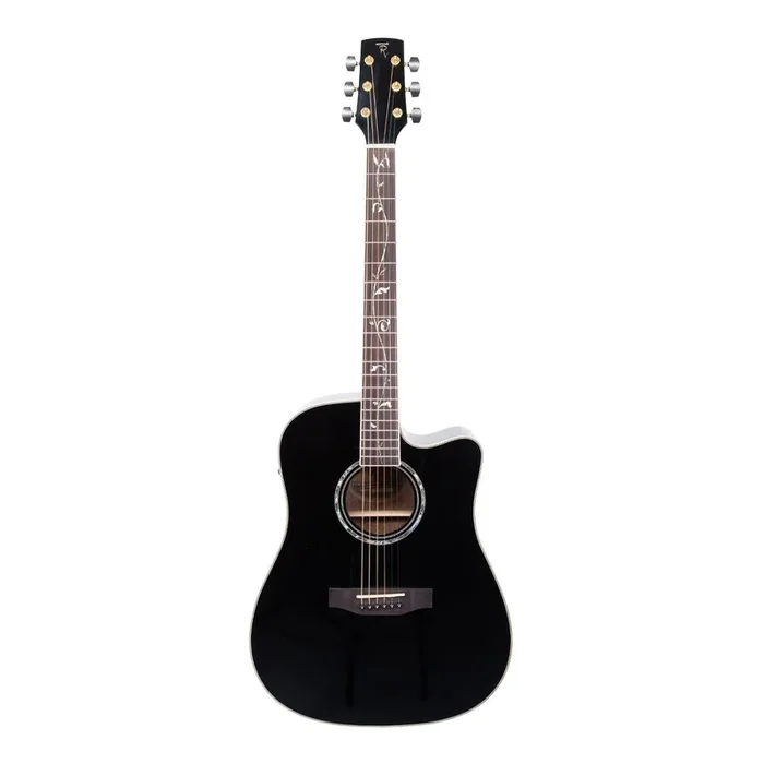Timberidge ‘3-Series’ Spruce Solid Top Acoustic-Electric Dreadnought Cutaway Guitar with ‘Tree of Life’ Inlay (Black)