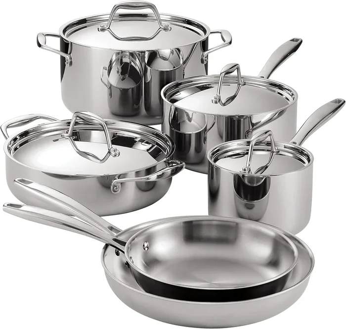 Tramontina Tri-Ply Clad Stainless Steel 10-Piece Cookware Set with Lids, Pots and Pans Kitchen Set