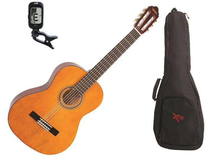 Valencia 1/4 Size Classical Guitar Pack Natural C/W Padded Bag & Clip On Tuner
