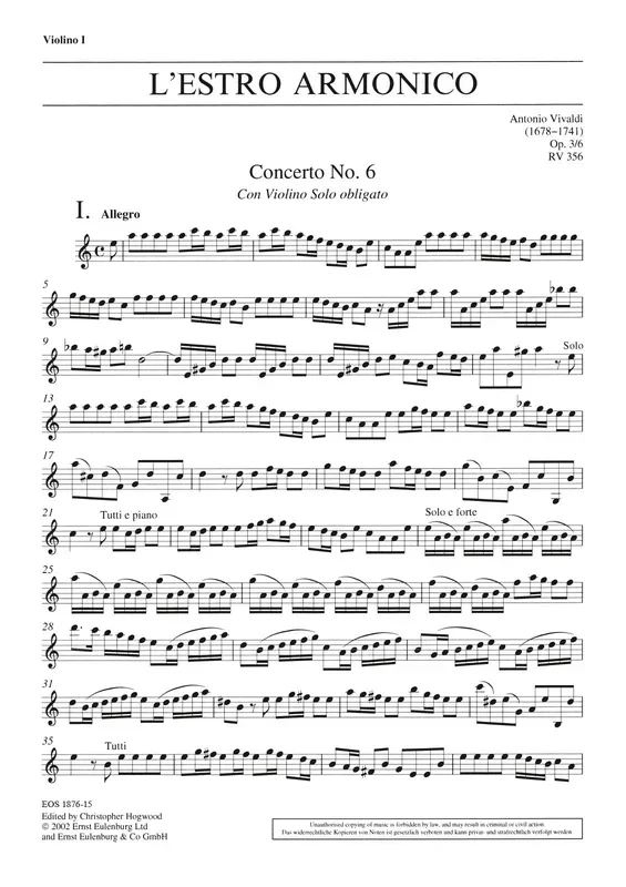 Vivaldi: L’Estro Armonico, RV 356, Op. 3, No. 6
