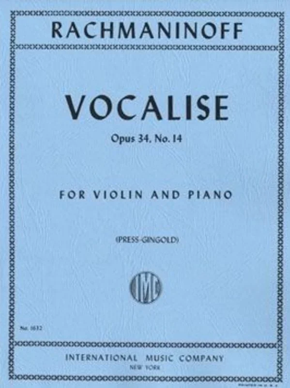 Vocalise Op 34 No 14 Arr Press Gingold Violin/Pn
