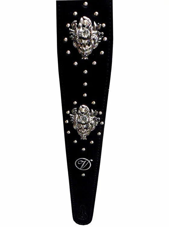 Vorson Black Leather Guitar Strap with Metal Masks