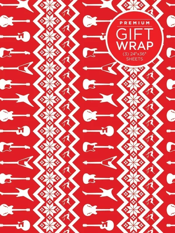 Wrapping Paper Red and White Holiday Guitar Theme