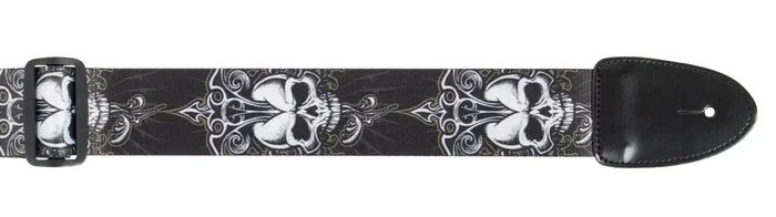 XTR Guitar Strap Gothic Skulls Design 2 Inch Poly Material, Leather Ends