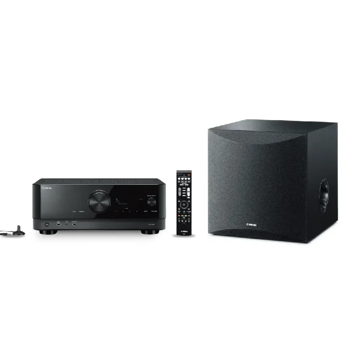Yamaha Home Theater Bundle: RX-V4A 5.2-Channel AV Receiver + NS-SW100BL 10″ 100W Subwoofer (Black) Bundle