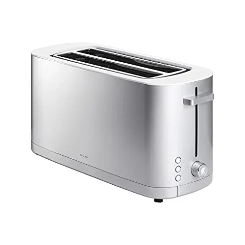 ZWILLING Enfinigy 2 Long Slot Toaster, 4 Slices with Extra Wide 1.5″ Slots for Bagels, 7 Toast Settings, Even Toasting, Reheat, Cancel, Defrost, Silver